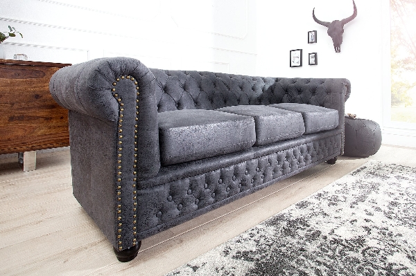 Sofa CHESTERFIELD 3-Sitzer Mikrofaser antikgrau der Firma Casa Élite