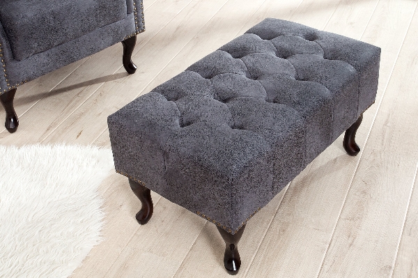 Fußhocker CHESTERFIELD Antik-Look Mikrofaser grau der Firma Casa Élite