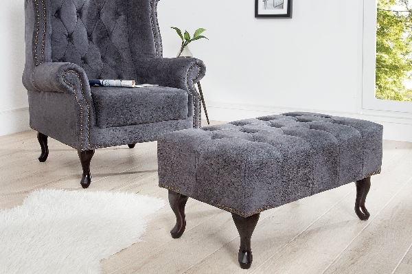 Fußhocker CHESTERFIELD Antik-Look Mikrofaser grau der Firma Casa Élite