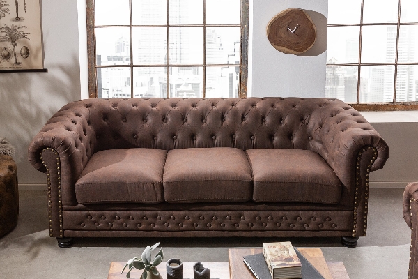 Sofa CHESTERFIELD 210cm 3-Sitzer Mikrofaser Vintage braun der Firma Casa Élite
