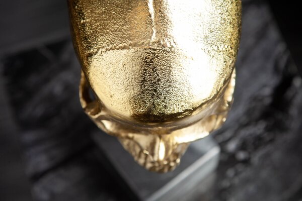 Skulptur SKULL gold mit Marmorsockel der Firma Casa Élite
