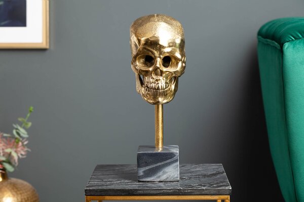 Skulptur SKULL gold mit Marmorsockel der Firma Casa Élite