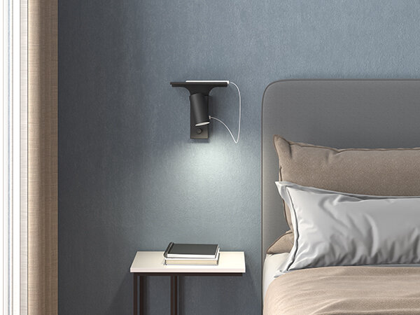 Tyson wall lamp USB-A right black GU10 hard wired der Firma Belid Leuchten