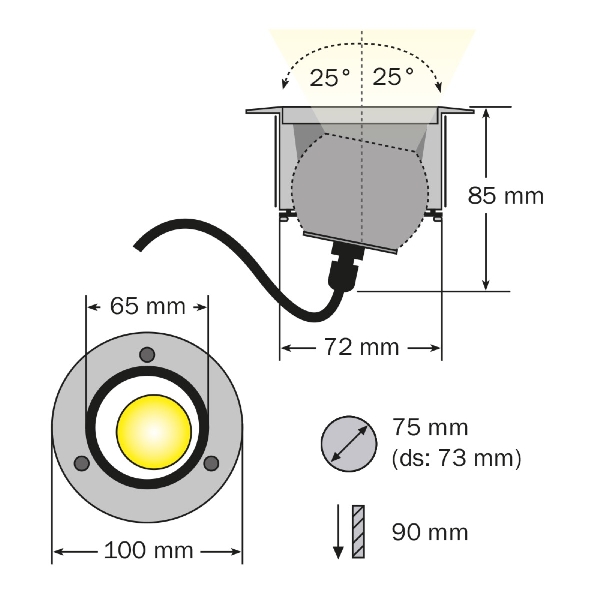 LED Einbaustrahler, Gehäuse V4A, mit Wabenblendschutz der Firma dot-spot